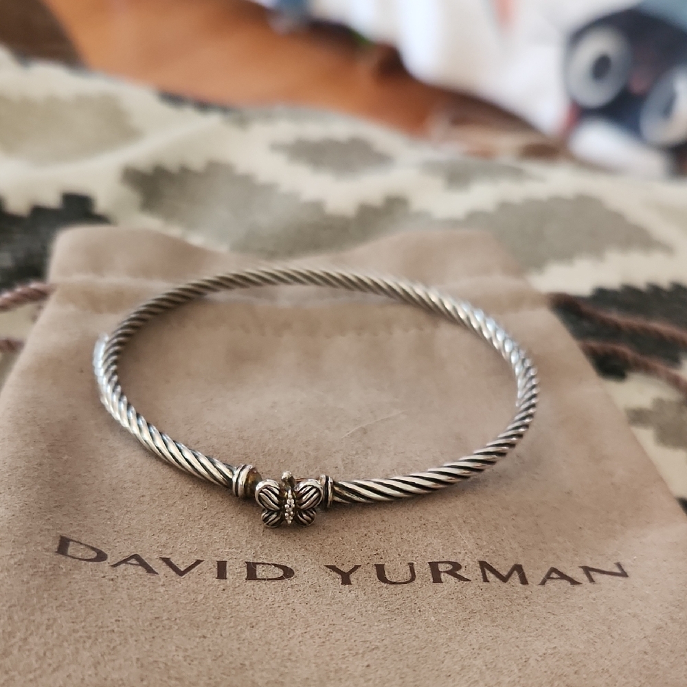 David Yurman Silver Twisted Bracelet with Butterfly With Diamond Accent